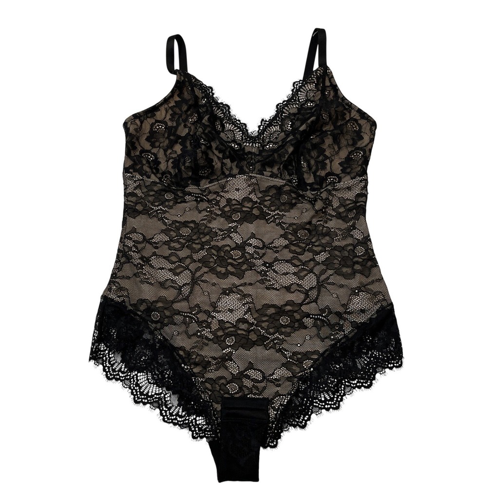 Shapellx Airslim Bodysuit Sheer Black Lace XL Tummy Control Cheeky Wireless